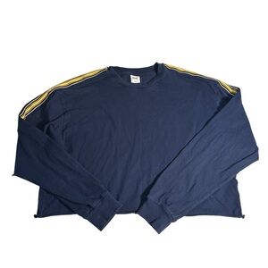 TNA Aritzia Navy Cropped Sweatshirt Striped Sleeve Athleisure Size M